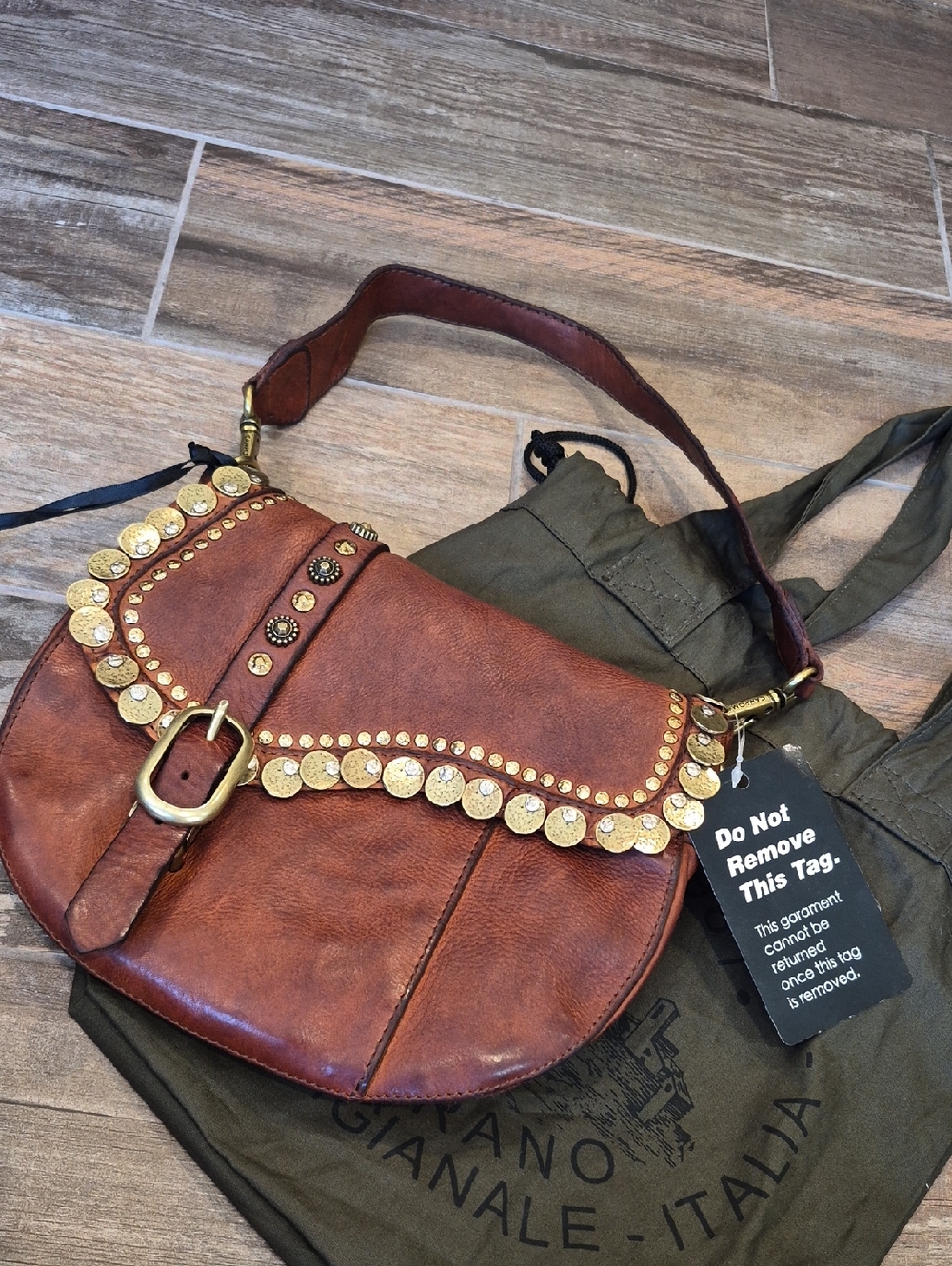 Campomaggi Felloniche Cognac "GIOACHINA" Genuine Leather Shoulder Crossbody Bag - Picture 3 of 16